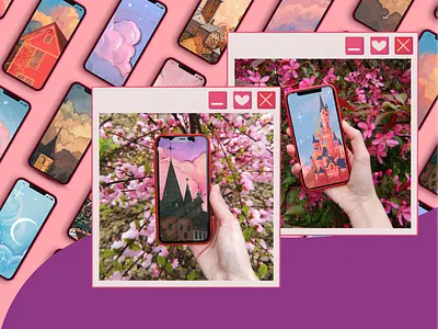 KO-FI SHOP branding clouds design girl graphic design illustration ko fi ko fi ko fi shop leaves logo magic mock up phone wallpaper portrait product design shop ui wallapaper wallpaper set