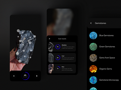 Database of minerals with the possibility of scanning app app design application black clean design geology interface scanning stones ui ui ux user experience user interface ux