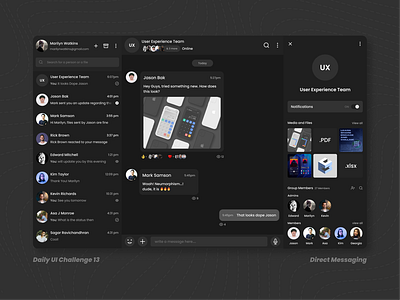 Daily UI Challenge 013 - Direct Messaging dailyui dark mode design figma ui