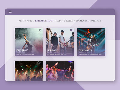 #DailyUI 070 - Event Listing 100daysofui branding concerts dailyui dailyui 070 dailyui 70 design designchallenge dribbblechallenge event listing event tab events ipad shows ui uichallenge ux