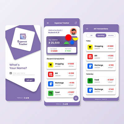 Expense Tracker Application app bank branding budget design expense expense tracker finace graphic design illustration logo mobileapp money tracker typography ui uiux ux vector wallet