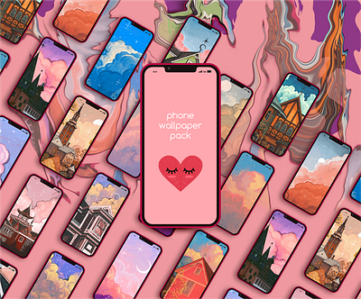 Wallpaper Set art artwork backgrounds behance branding clouds design girl graphic design illustration ko fi kofi leaves logo portrait shop ui wallpaper wallpaper design wallpaper set