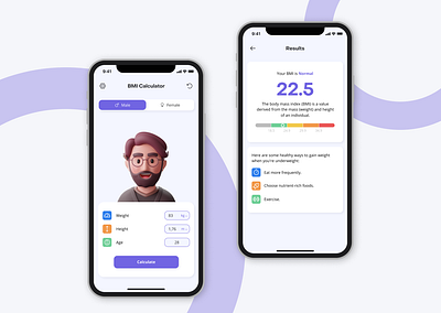 BMI Calculator 3d application bmi calculator design minimal mobile ui