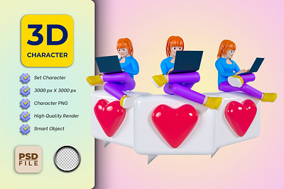 work 3d 3d render bubble speech cartoon character computer female laptop people women work