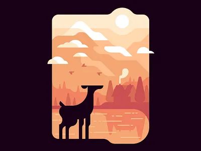 Zakopane - Mountains illustration/travel poster birds clouds colors deer flat house illustration lake minimalist mountains nature simple trees water