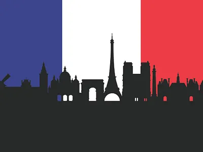 Paris Skyline with Flag design graphic design illustration vector