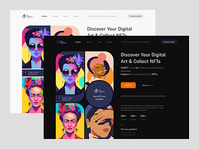 NFT Website Landing Page (FlyNFT) blockchain crypto design eth exploration illustration landing landingpage marketplace nft nftmarketplace nfts ui uiinspirations uiuxdesign uiuxsupply ux web web3 website