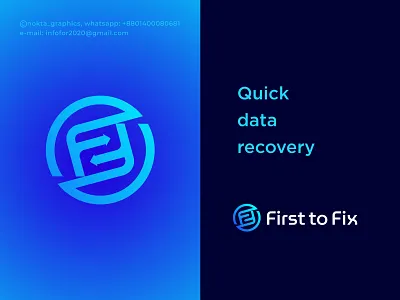 First to Fix backup brand identity brand mark branding branding agency creative logo cyber data f2f fix icon letter mark logo mark minimal overthelazydogthequickbrownfox restore tech trendy unique logo