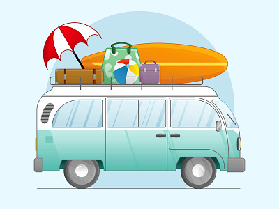 Beach Time. 🏖 adobe beach beach time design illustration illustrator minivan summer vehicle