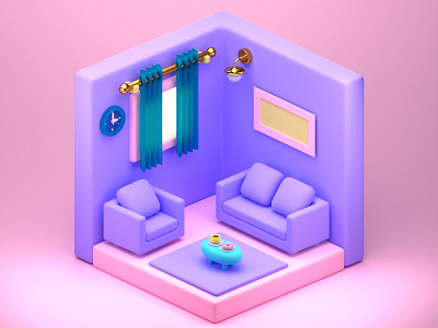 3D living Room 3d 3d living room 3d model 3d room graphic design illustration isometric room