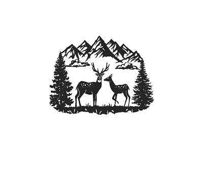 Couple Deer Walking in Mountains deer mountains silhouette