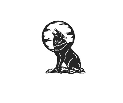 Wolf Howling at Moon on Stones silhouette wolf