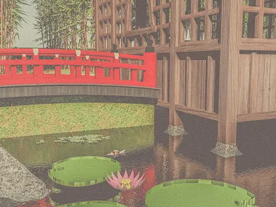 Pont rouge japonais architecture carpe koi jardin japonais jardin zen nénuphars paysagisme plantes aquatiques pont en bois pont japonais pont rouge zen zen gardens