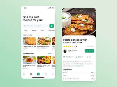 Culinary application with recipes app cooking culinary figma food gradient ingredients interface ios makeevaflchallenge meal minimal mobile app mobile app design recipe ui ux
