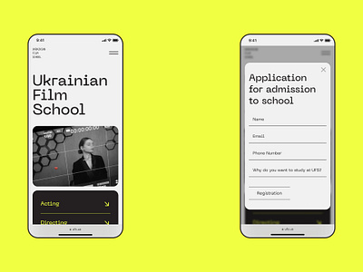 UFS branding design film film school main page school ui ux