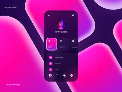 Daily UI #6 User profile account bank bank app banking daily ui daily ui 6 finance financial app fintech glow gradient neon onboarding profile ui user
