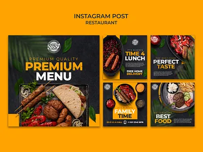 restaurant-instagram-posts-collection-with-leaves-design 3d animation app branding design graphic design illustration logo motion graphics ui vector