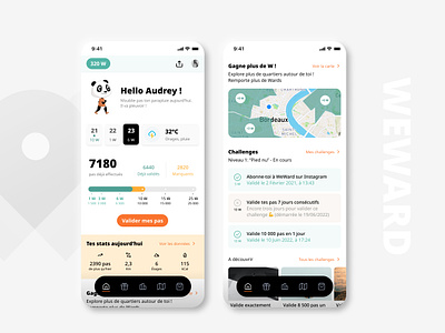 Weward homescreen redesign beautiful ui branding buttons clean concept dailyui design system french style inspiration minimalist redesign running app ui user experience ux walking walking app weward