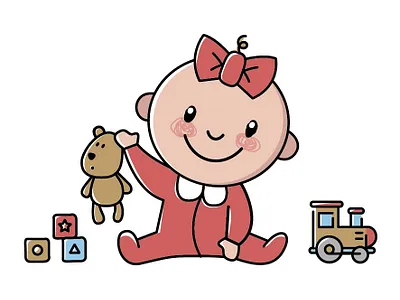 Baby illustration baby bear character child childhood colors creche cute dices draw illustration pink teddybear toys train