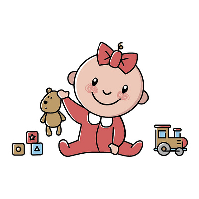 Baby illustration baby bear character child childhood colors creche cute dices draw illustration pink teddybear toys train