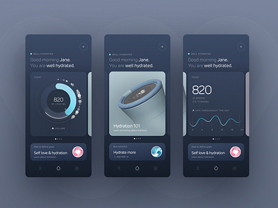 Smart Water Bottle App connected product data design health infographics interactive interface smart tracking ui water bottle wellness