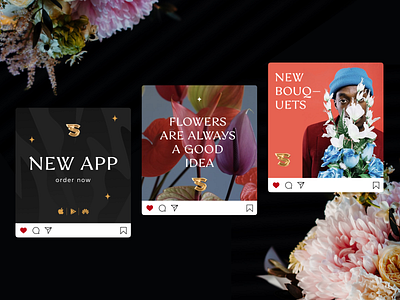 Snooflower SM app bouquet brand identity branding delivery design flowers gold graphic design mockup social media trend typography