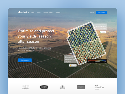 Landing page for Aerobotics' website agriculture agritech agtech ai farming insight landing page web design website