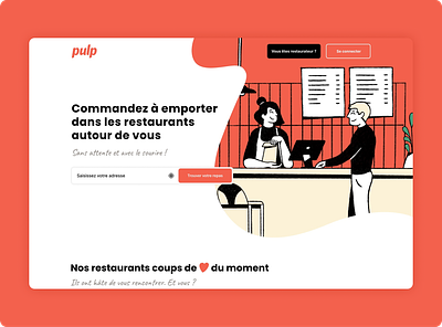 Pulp - Homepage brand branding click design figma food graphic design homepage illu illustration landing procreate red restaurant ui