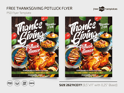 Free Thanksgiving Potluck Flyer Template + Instagram Post (PSD) event events flyer flyers free freebie photoshop potluck print psd template templates thanksgiving