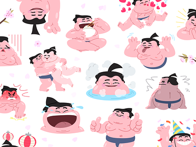 Sumo cartoon character character design emotion illustration japan japanese mishax sticker stickers sumo wrestler