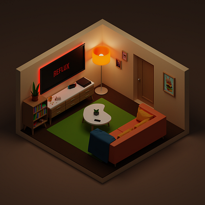 Chill 3d blender blender3d cycles cyclesrender illustration interior interior design isometric isometricroom living room livingroom netflix room