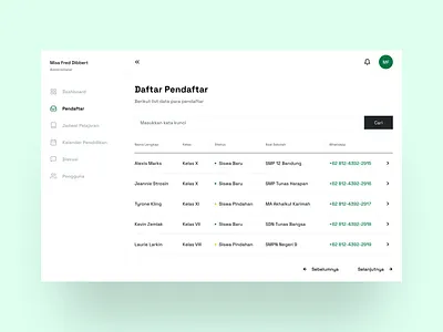 School Registration - Web App admin enrollment inbox registrant school school enrollment school register table ui