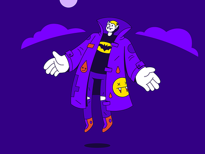 Dracoola batman character cool design dracula halloween illustration jacket man night outfit street streetwear vampire vector