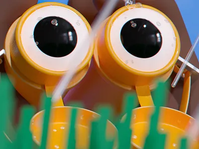 Look out 3d binoculars character design grass illustration rain style