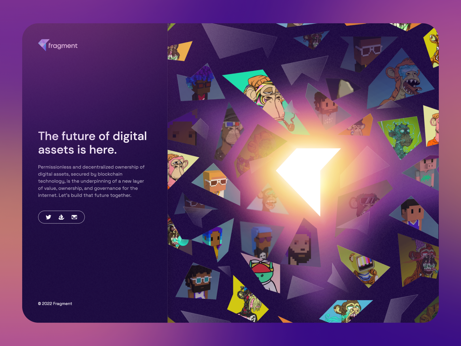 Fragment Website agency bayc blockchain boredapes btc eth financial fragment investors landing nft sol solana splah team unfold web3 website