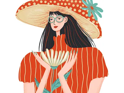 Mushroom girl book illustration children illustration design fashion girl illustration procreate woman illustration