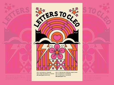 Letters to Cleo gig poster 70s cat design flower gig poster illustration poster design rainbow retro typography vector