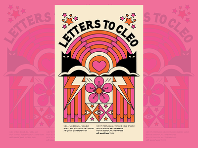 Letters to Cleo gig poster 70s cat design flower gig poster illustration poster design rainbow retro typography vector