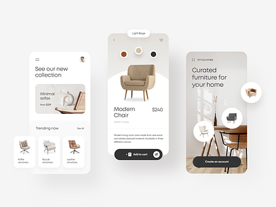 Styleliving - ecommerce UI design for a furniture shop app clean design e commerce ecommerce elegant furniture home minimal modern shop ui ux