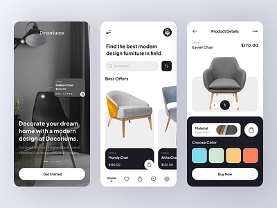 Mobile App - Furniture Shop app architecture chair decoration e commerce ecommerce furniture homedecor interior design interior studio living room marketplace minimal minimalist mobile app modern design online store product design sofa store