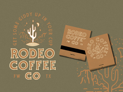 Rodeo Coffee Branding branding branding and identity cactus canyon coffee desert landscape logo logo system matchbook matches moon night saguaro stars texas western