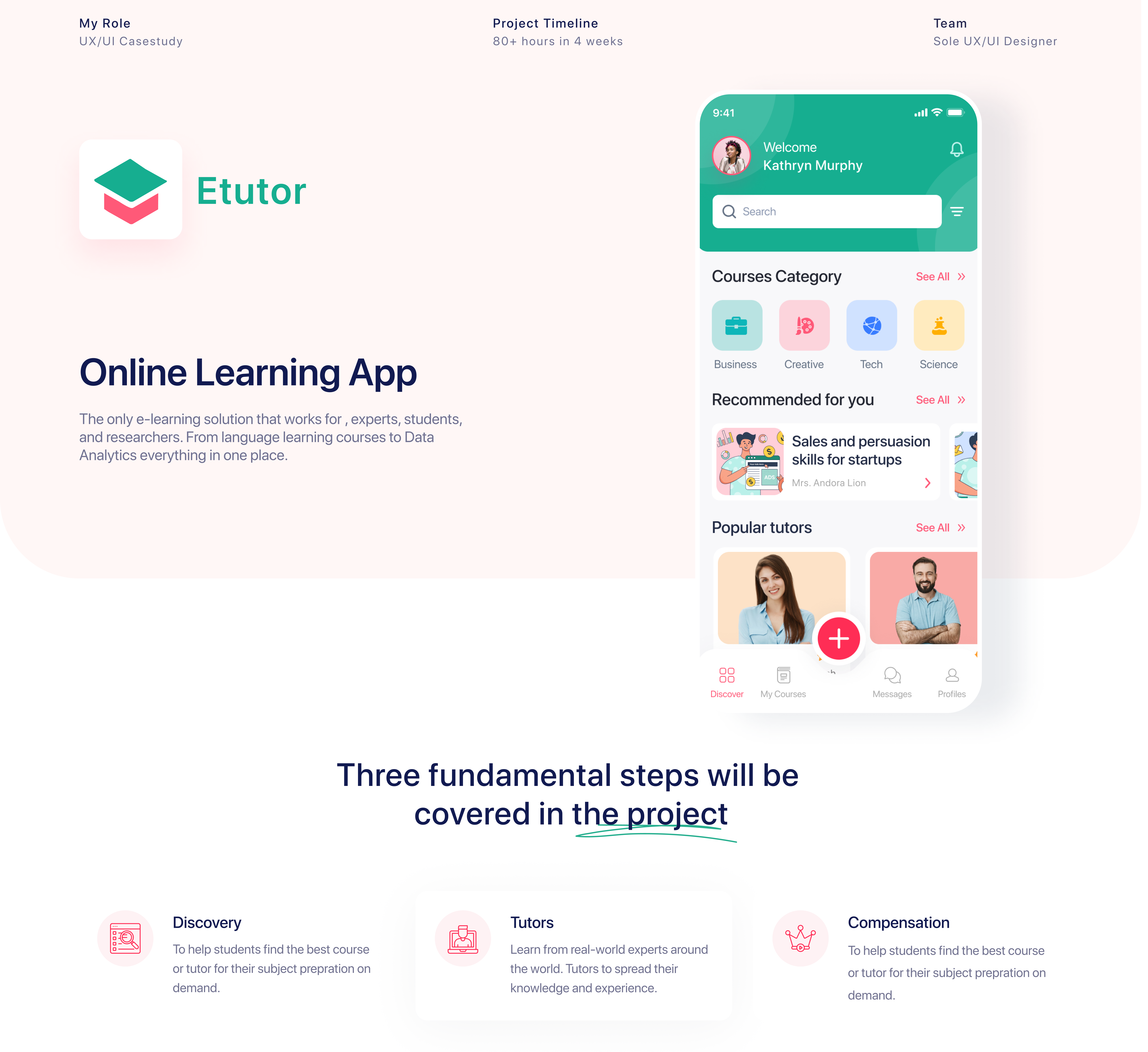 Etutor-Online Learning App-UI/UX Casestudy app design branding creative education full case study illustration ios app learning app learning platform mobile app modern design online learning teacher ui ui ux ui ux case study user experince user interface user interface designer user journey