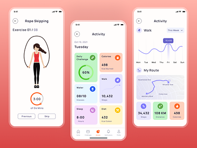 Gym workout app - Fitness Training App activity app app design calories cardio clean ui daily challenge design diet fitness gym jogging minimal mobile app mobile app design running trainer uiux walk yoga