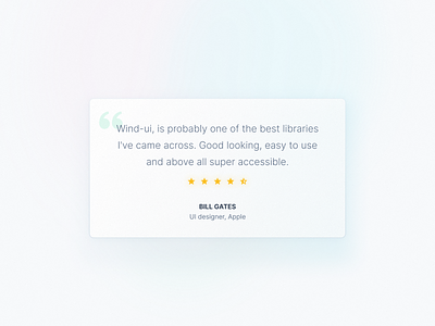 User review card, Wind UI library review card tailwind tailwind components tailwind css tailwind library tailwindcss testimonial testimonial card ui ui library user review