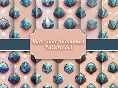 Nude Blue Diamonds Pattern Set animation design digital paper graphic design illustration vec vector web website