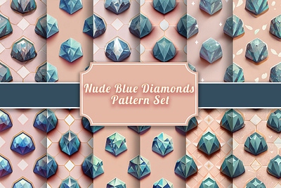 Nude Blue Diamonds Pattern Set animation design digital paper graphic design illustration vec vector web website