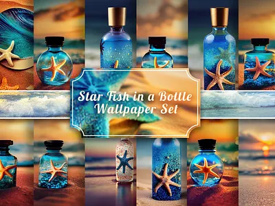 StarFish in a Bottle Wallpaper Set design digital paper digital photography graphic design illustration
