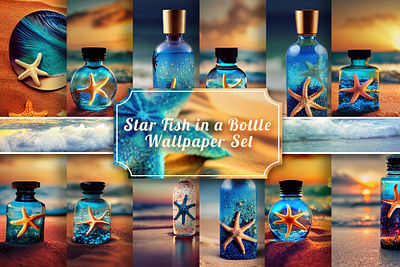 StarFish in a Bottle Wallpaper Set design digital paper digital photography graphic design illustration