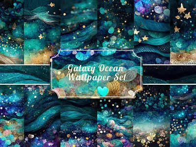 Galaxy Ocean Wallpaper Set design digital paper graphic design illustration scrapbook wallpaper