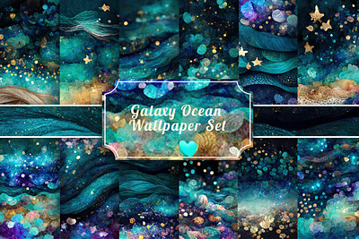 Galaxy Ocean Wallpaper Set design digital paper graphic design illustration scrapbook wallpaper